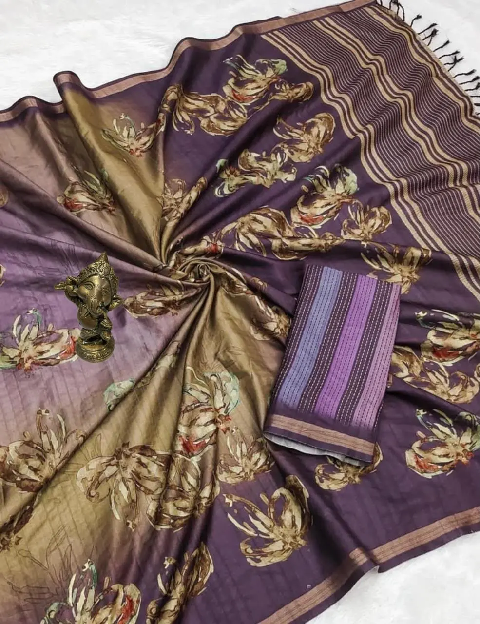 Mauve Purple Tussar Silk Digital Floral Printed Saree